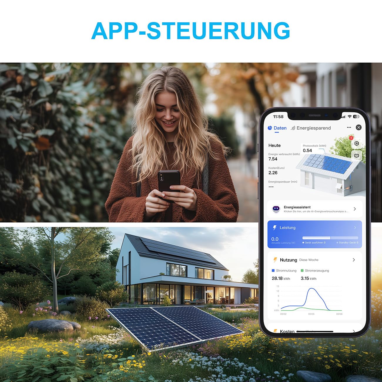 Luminea Home Control WLAN Steckdose TUYA: 4er-Set 2in1-WLAN-Steckdose, bidirektionale Strom-Messung, 16 A, App (Stromzähler WiFi, Smart Life, Solar)