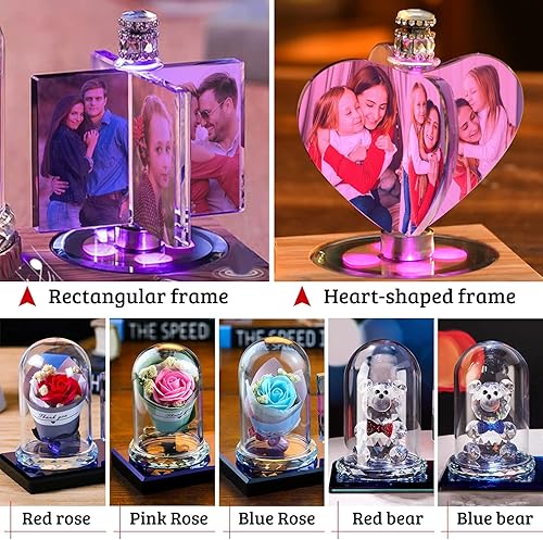 Miniatura 5 de Luz de foto personalizada mexicana LED rosa flor cristal rectangular foto marco personalidad luz 3D cristal foto marco regalo de Navidad, AZUL