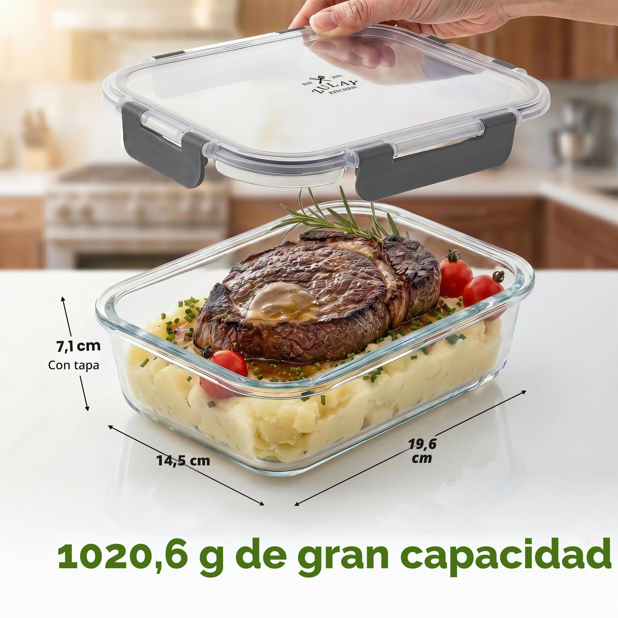 Zulay Kitchen - Paquete de 5 recipientes de almacenamiento de alimentos de vidrio a prueba de fugas, 36 onzas de grosor, herméticos y duraderos, recipientes de preparación de comidas de vidrio