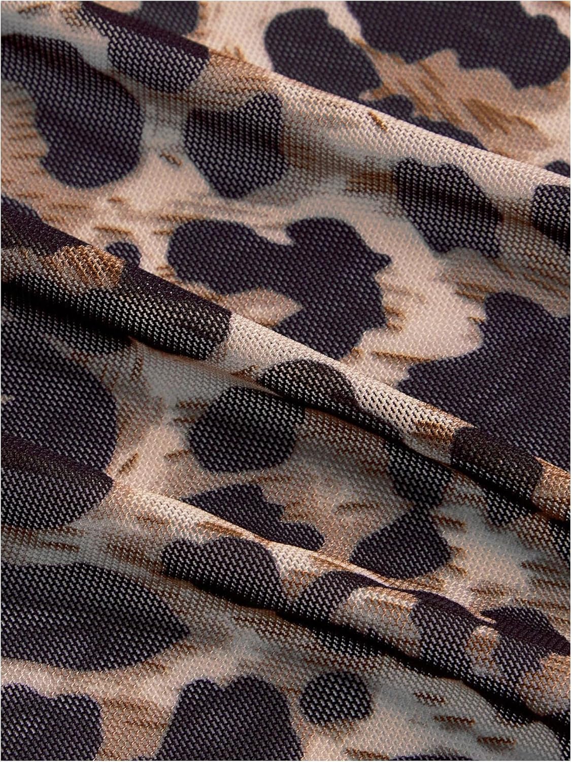 WDIRARA Women's Plus Size Leopard Halter Tops Mesh Long Bell Sleeve Tie Back T Shirts - Image 6