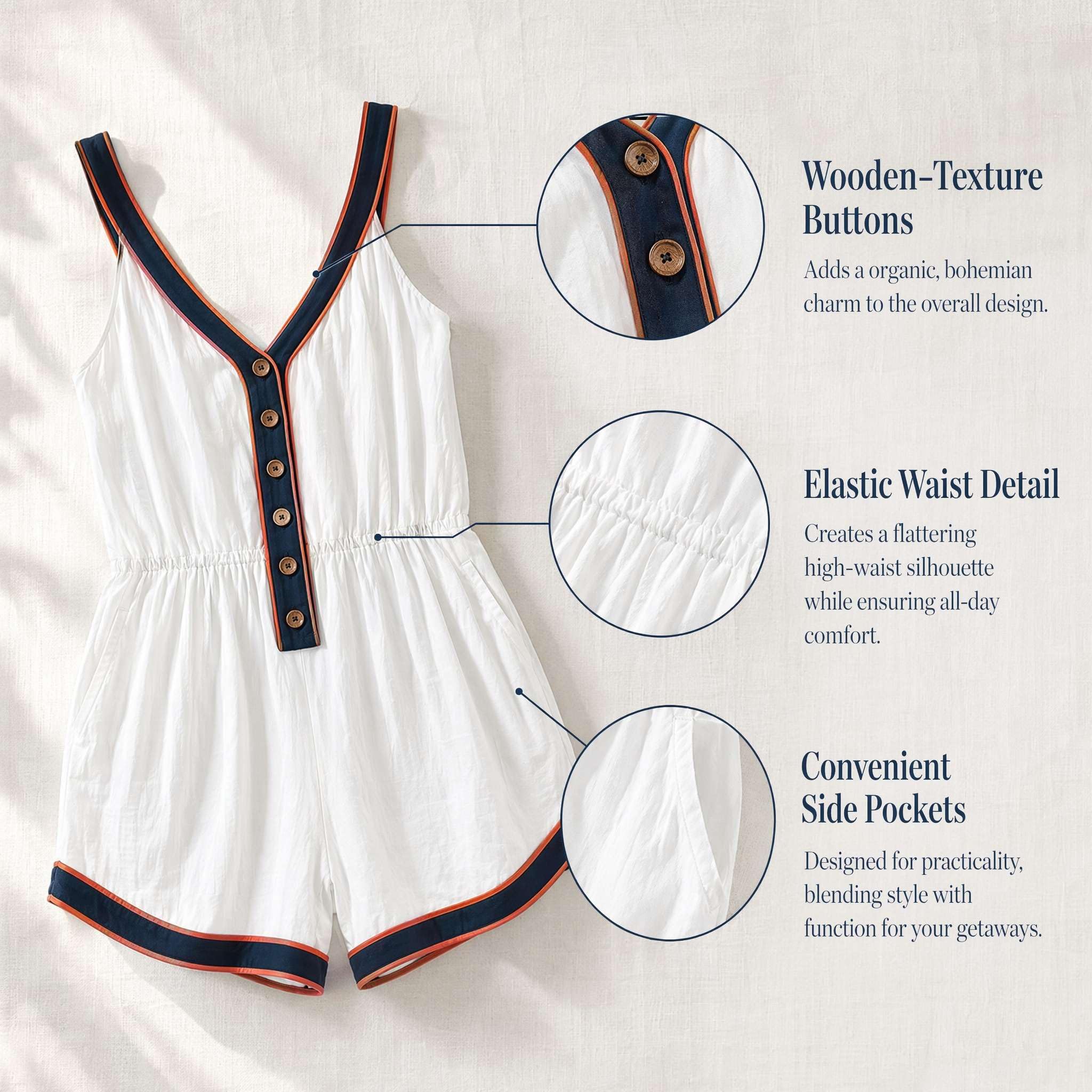 Generico Tuta Elegante Donna - Curvy V Neck Romper Boho Chic Tute da Cerimonia Vita Alta Jumpsuit Casual Morbida Senza Maniche Salopette Moda Spiaggia Vacanza Outfit Leggero con Tasche