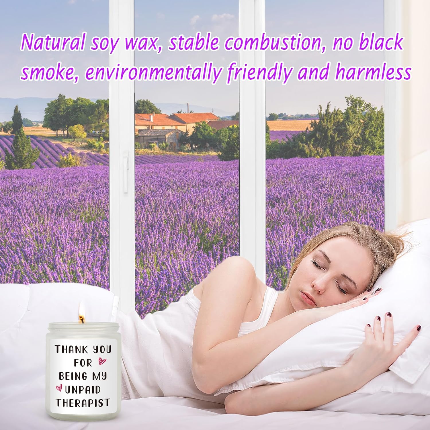 Thank You for Being My unpaid Therapist Lavender Candles for Friends, Christmas and Birthday Gifts, Thank You Gifts for Women, Nurses, Besties, Moms, Sisters - 7 oz - Image 4
