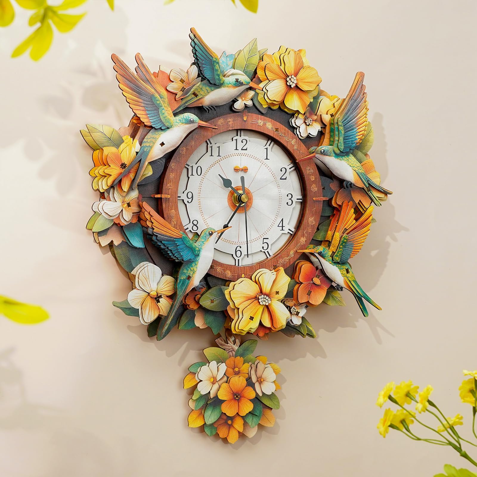 Casse-tête 3D en bois pour adultes, couronne mécanique, colibri, horloge murale en bois pour adultes, kits d'artisanat pour hommes et femmes, décoration d'intérieur unique