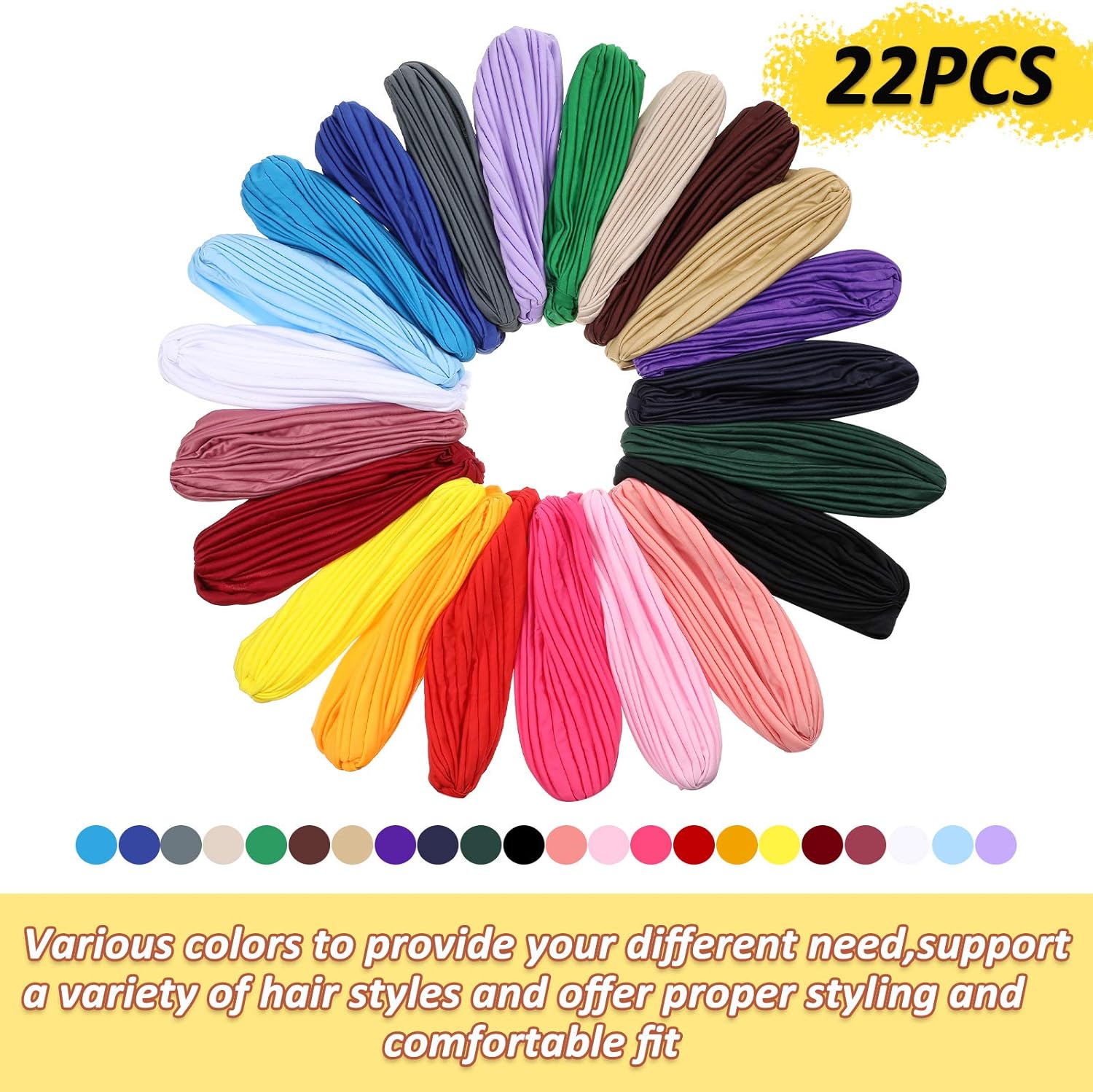 Syhood 22 Pieces Stretch Turbans Chemo Head Wrap Cancer Head Beanie Twisted Turban Cap Cover Hats for Women - Image 2