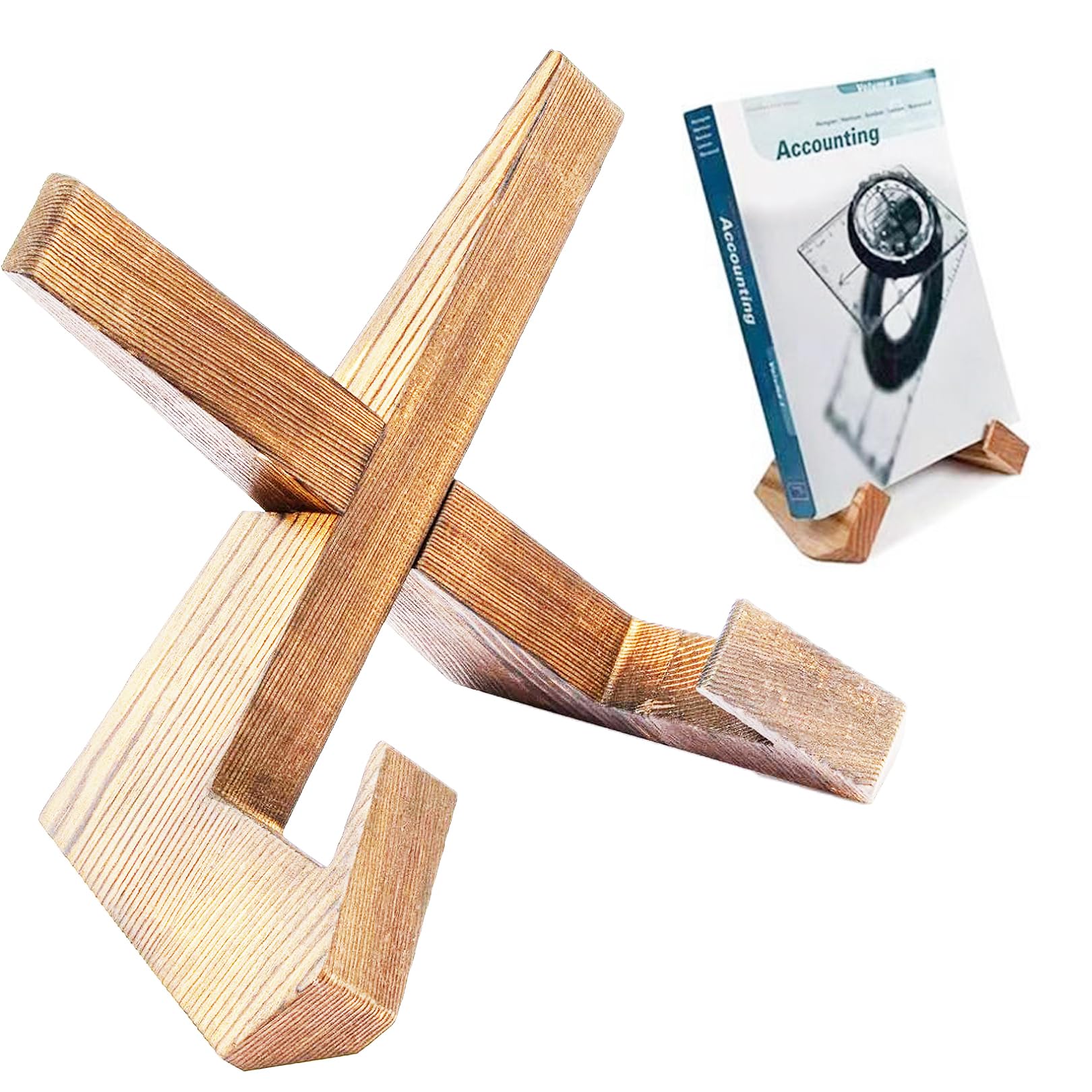 1pcs Recipe Book Stand Wooden Cookbook Holder,Wooden Cookbook Holder for Display Stand,Portable Foldable Rustic Recipe Book Holder for Kitchen Cooking,Reading Hands Free,Books Tablet(Brown)