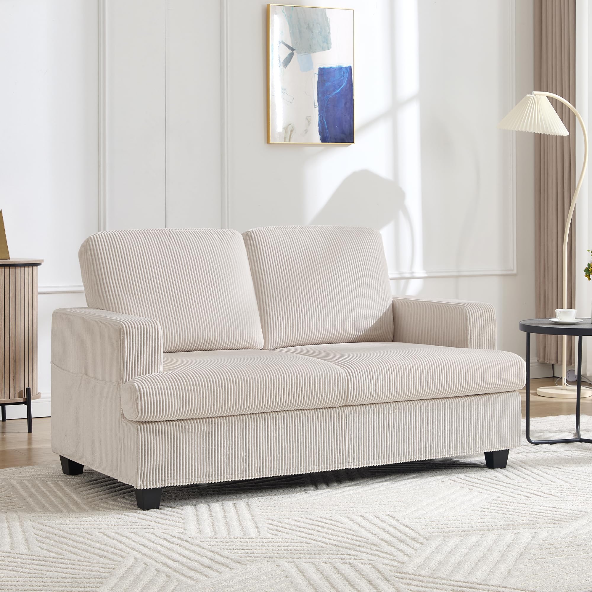 HOMYKA 60' Corduroy Couch with Side Pocket
