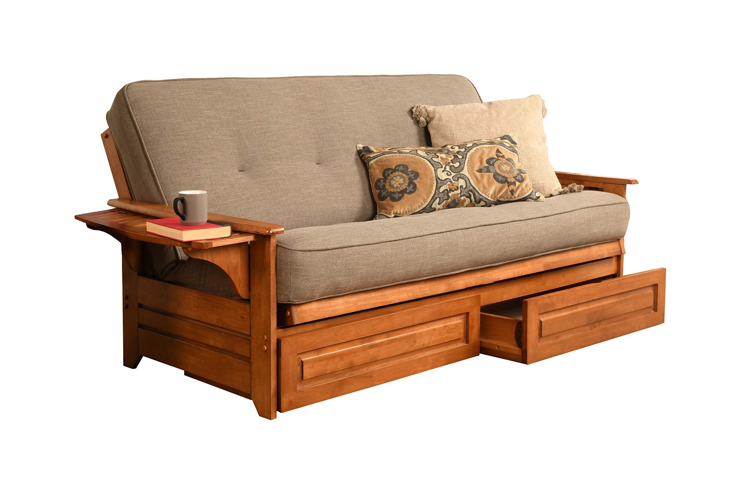 Kodiak Furniture Phoenix Futon Set with Linen Stone Mattress and Storage Drawers, Full, Barbados