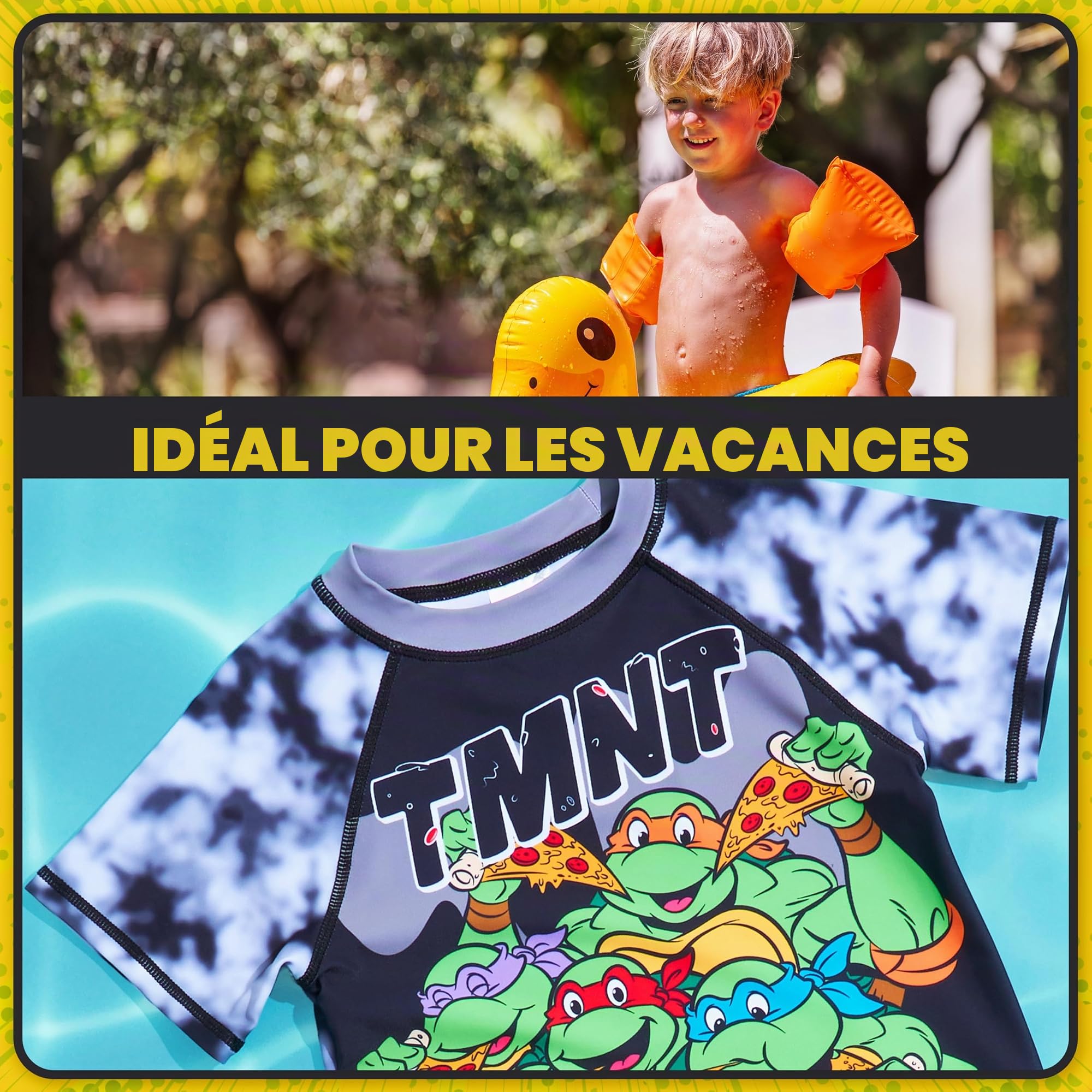 Teenage Mutant Ninja Turtles Maillot de Bain Garcon 2 Pcs avec Short de Bain Rash Vest pour Garçons pour Natation Plage Voyage Cadeau Enfant