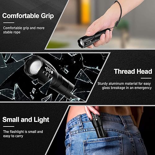 Miniatura 5 de Paquete de 2 linternas tácticas LED de alto lúmenes, linterna portátil impermeable con zoom con 5 modos para