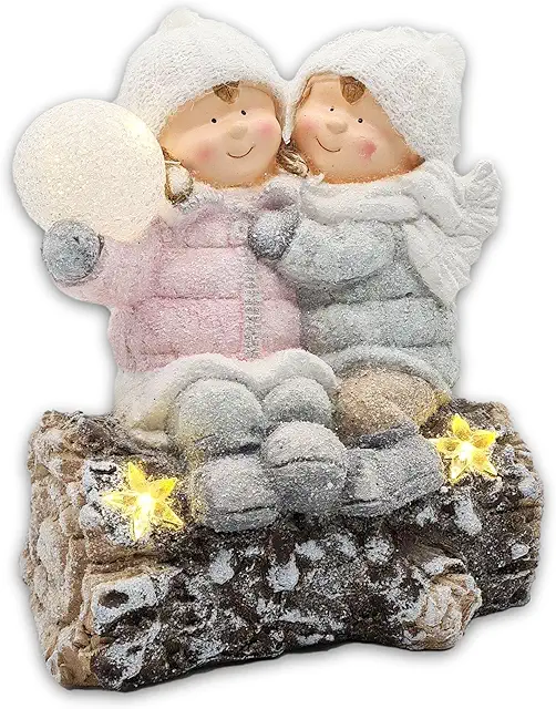 XL Winterkinder Gartenfigur 35cm - Beleuchtete Weihnachtsdeko für Innen & Außen