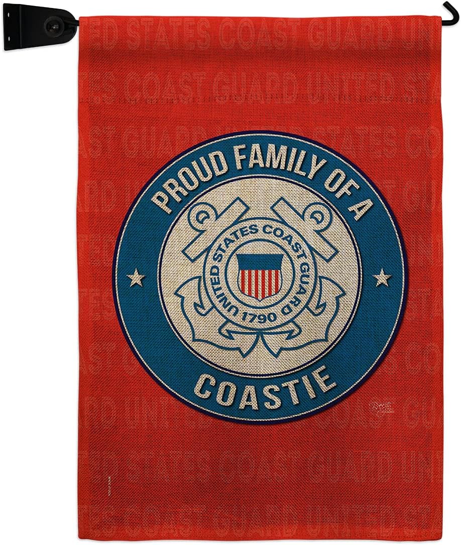 Proud Family Coastie Burlap Burlap Garden Flag Set Mailbox Hanger Armed Forces Coast Guard USCG Semper Paratus United State American Military Veteran Retire Official Gift Yard House 13 X 18.5