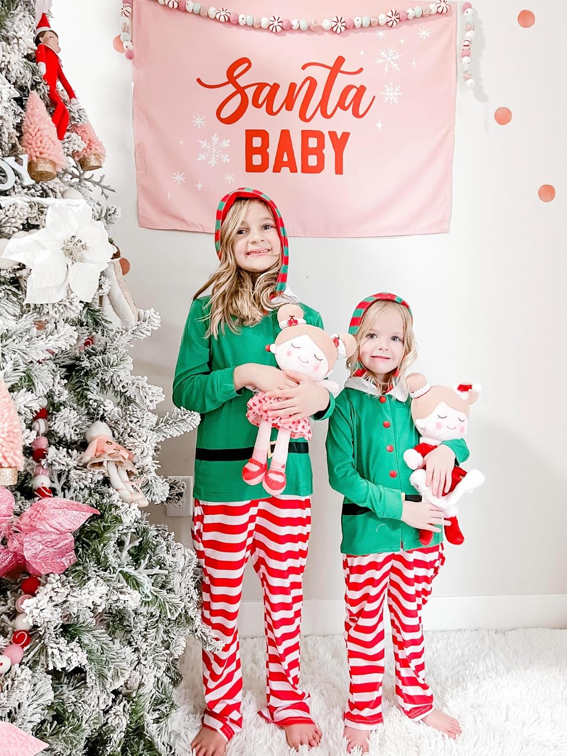 IFFEI Family Matching Christmas Pajamas Set One Piece Striped Hooded Sleepwear Santa Claus Elf Onesie Outfit