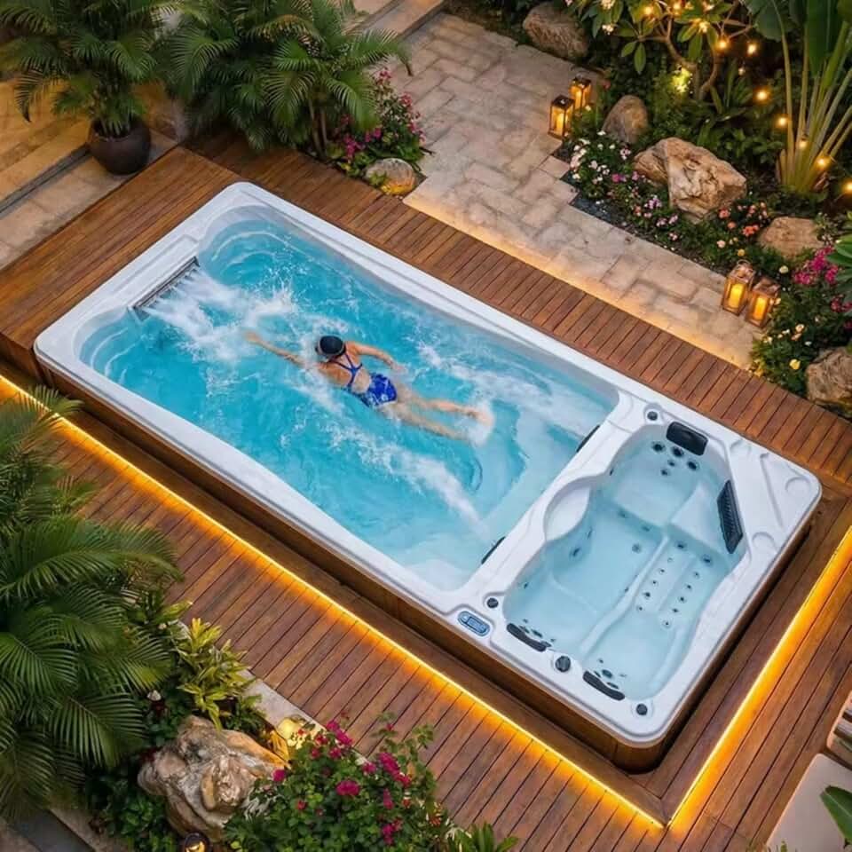 Outdoor Swim Spa Pool with Hydro‑Massage Jets