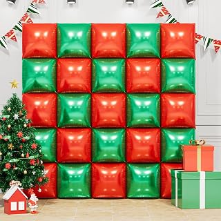 25PCS Green Red Square Foil Balloons Wall Backdrop