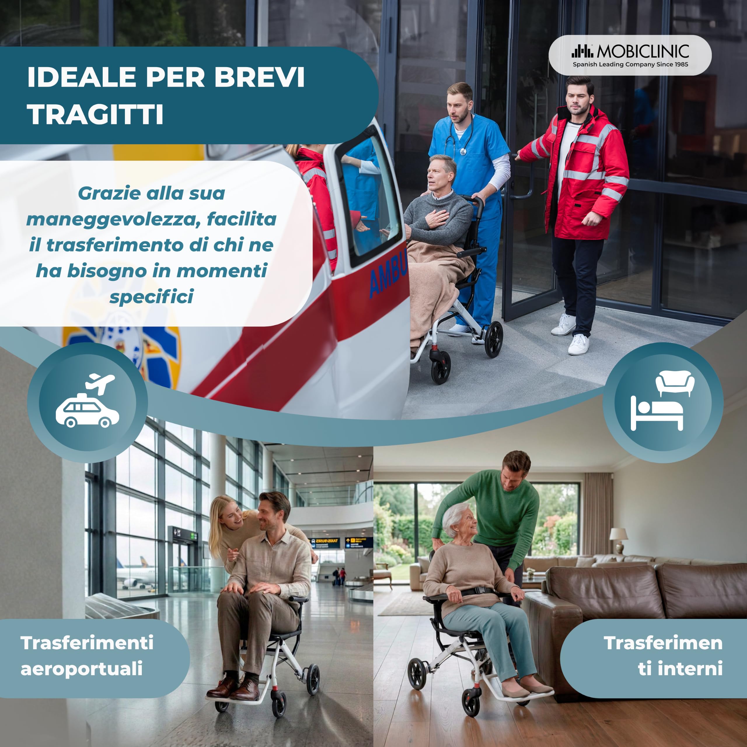Mobiclinic®, Sedia a Rotelle da Tránsito, Pieghevole, per Brevi Tragitti | Sedile da 40 cm, Sistema di Bloccaggio del Freno, Braccioli e Poggiapiedi Pieghevoli, Leggera, Fino a 100 kg, Acciaio, Venus