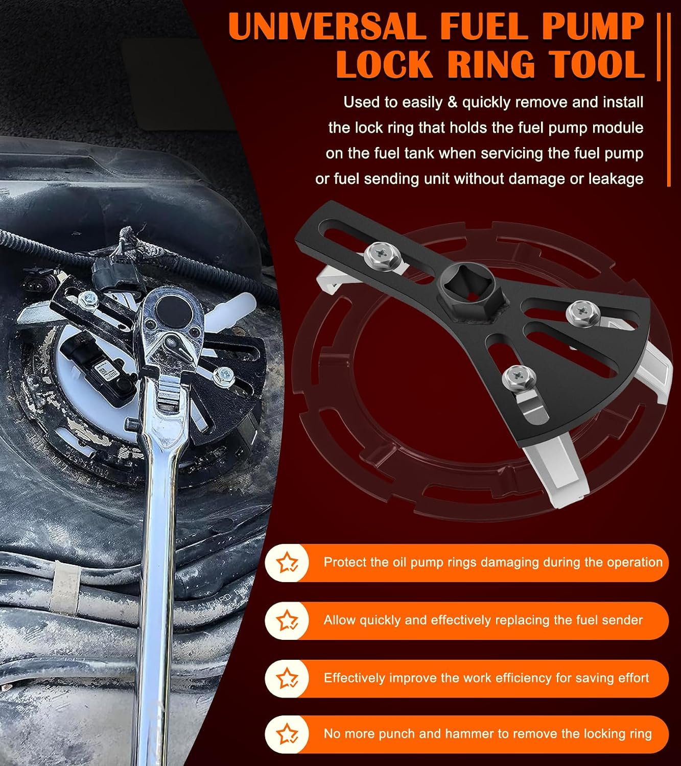 Universal Fuel Pump Removal Tool, 5.31" to 7.17" Adjustable Fuel Pump Lock Ring Tool, Fuel Tank Lock Ring Removal & Installer Tool, Car Fuel Lid Tank Cover Collar Ring Spanner, Fuel Tank Repair Tool