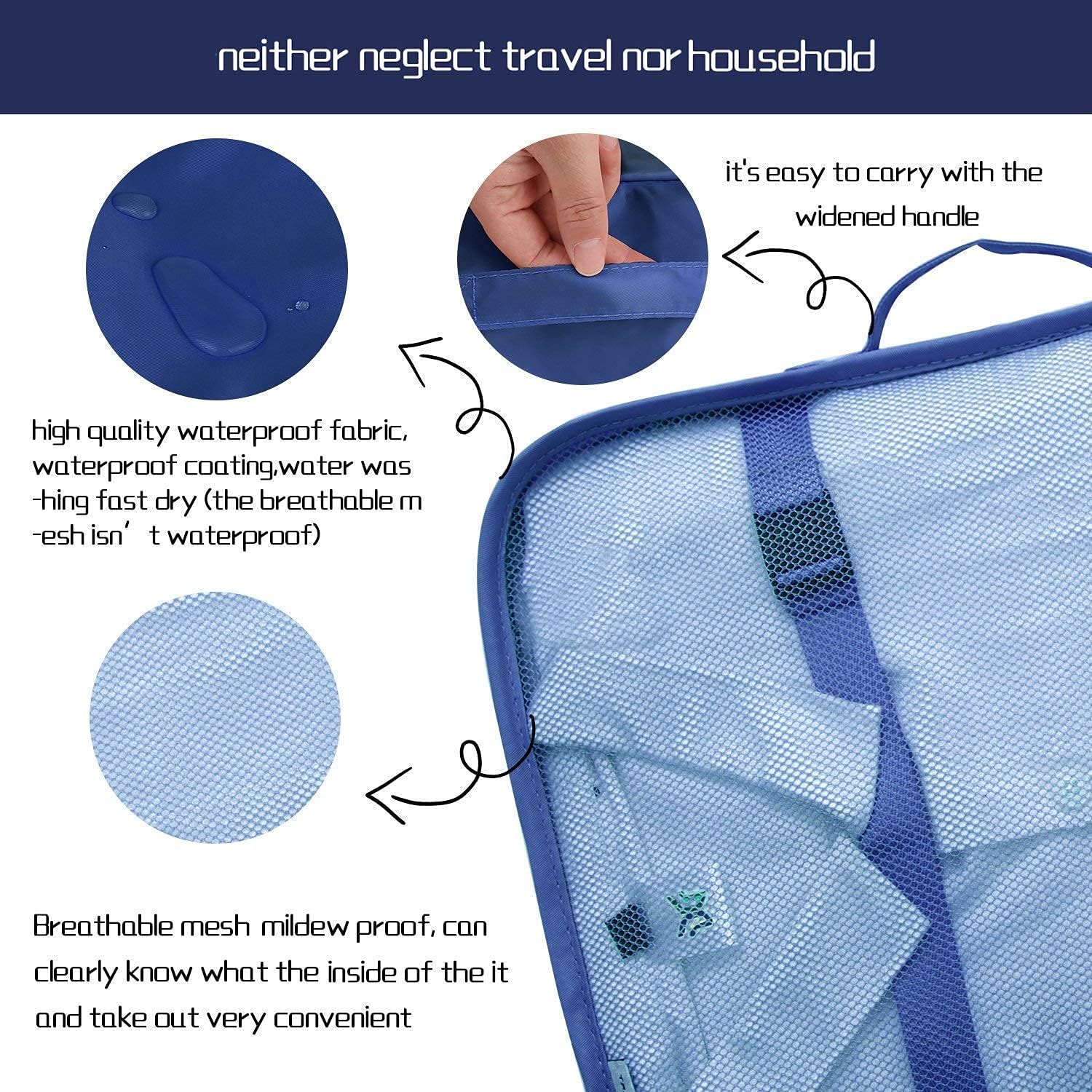 Travel Organizer 7 in 1 Travel Laundry Cosmetics Luggage Packing Organizers Set Makeup Bags Organizer Packing Cubes with Shoe Bag for travel, Nylon (Dark Blue)