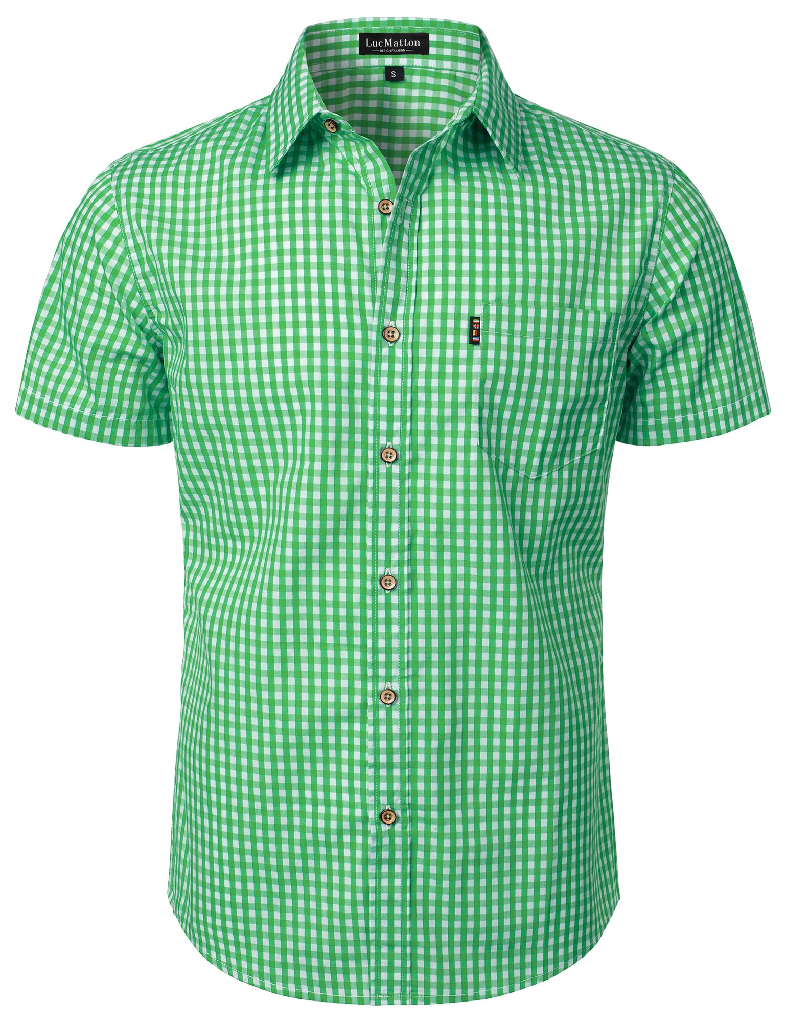 LucMatton Men's Gingham Short Sleeve Button Down Shirt Cotton Regular Fit Plaid Dress Shirts with Pocket