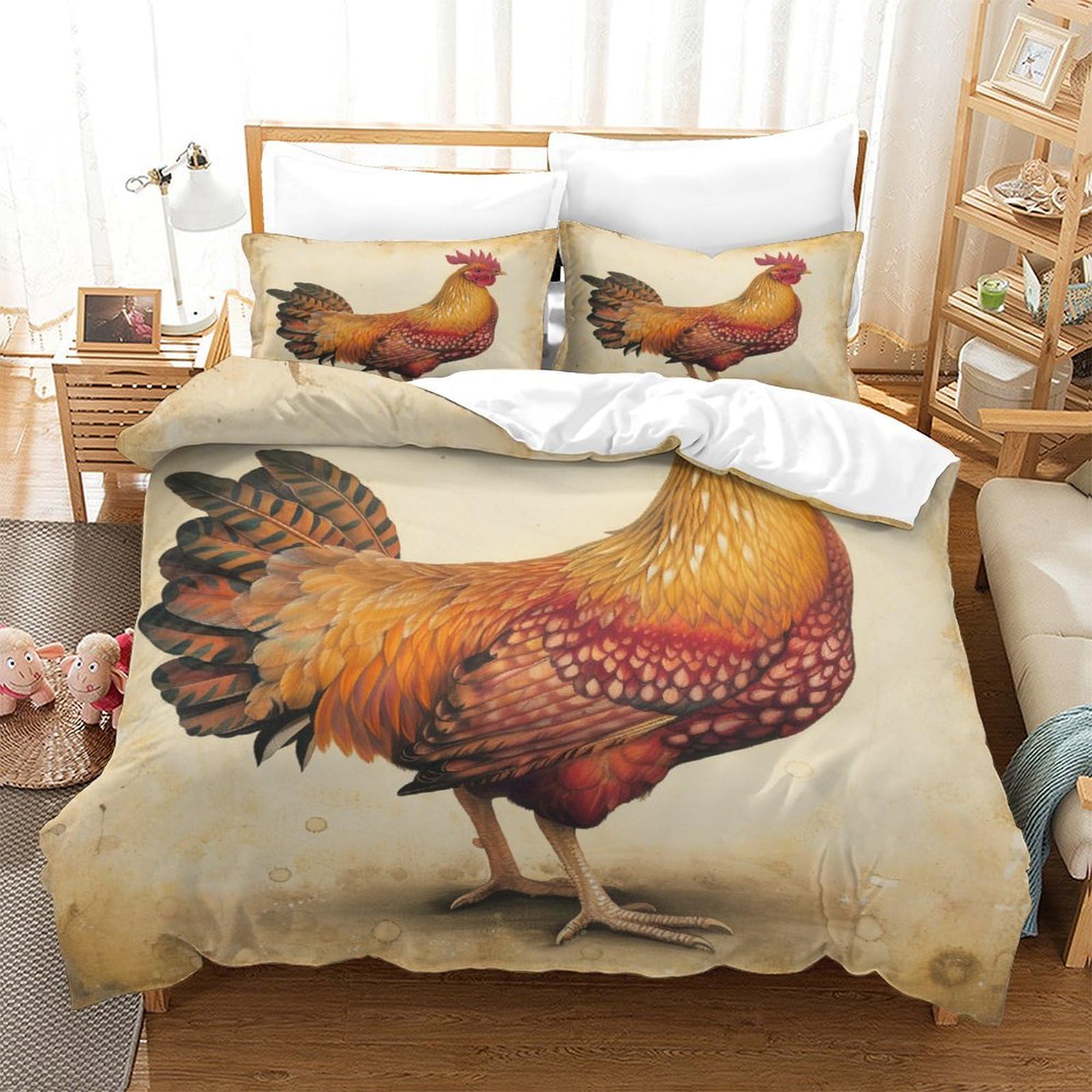 P1s9u7w5y Gallic Rooster-6 3D Printed Farm Rooster Duvet Cover Set 3Pcs Microfiber Country Rooster Bedding Set Double（200X200cm）
