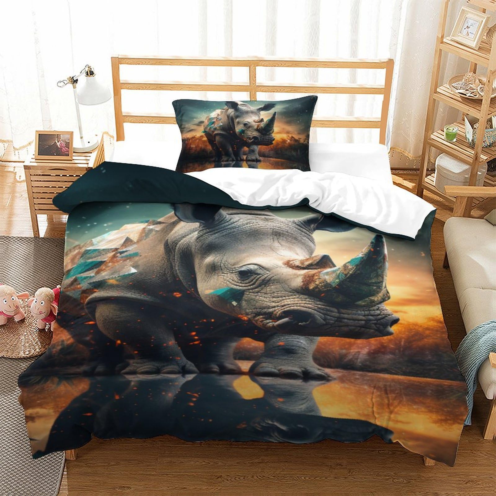 Parure de lit rhinocéros 135x200cm pour décorer la chambre d'un ado