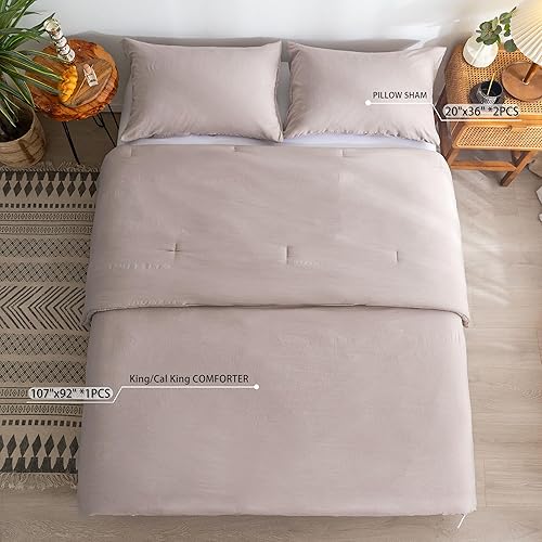 Miniatura 4 de Juego de edredón ultrasuave y acogedor tamaño King, sólido y ligero para todas las estaciones, cálido y esponjoso de microfibra de algodón lavado, 1