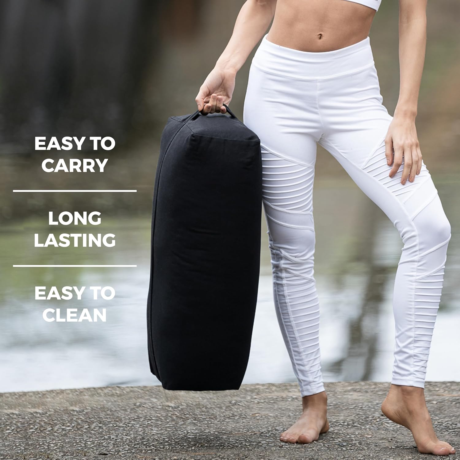 Sunshine Yoga Extra Firm Large Yoga Bolster, 24" x 12" x 6" Cinched OR Zippered Yoga Pillow, Rectangular Cotton Cushion With Removable Cover for Studios, 1 Pack or 2 Pack