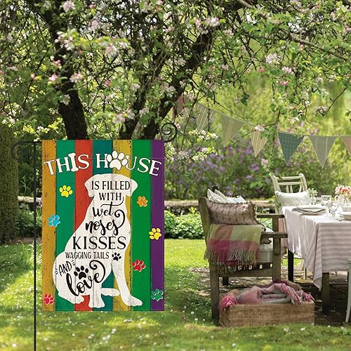 Miniatura 4 de AVOIN colorlife Pawprints - Bandera de jardín para perros y mascotas, 12 x 18 pulgadas, doble cara exterior, arpillera con texturas de madera de