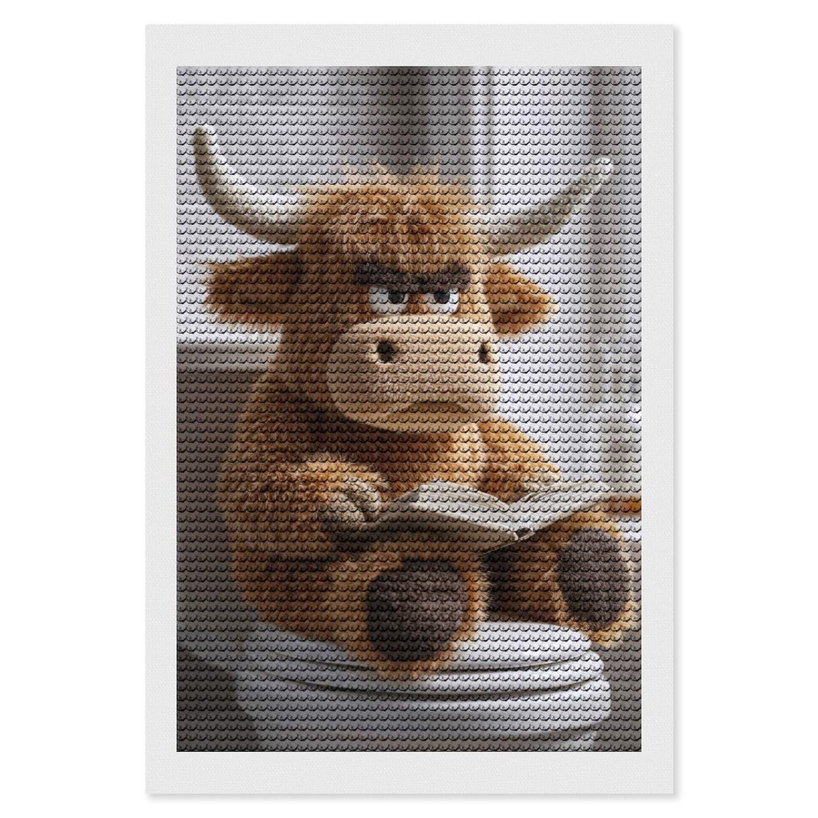 Junmoney Grumpy Highland Cow Reading on Toilet Diamond Art Canvas 8"x12", for Family Craft Time, Creative Leisure Activity, Living Room Decor, Festive Craft Gift