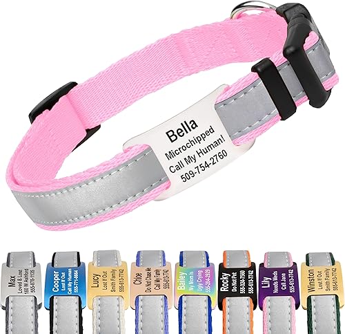 Miniatura 22 de GoTags - Collar con placa de identificación personalizable, reflectante y ajustable para perro, placa de identificación de acero inoxidable grabada