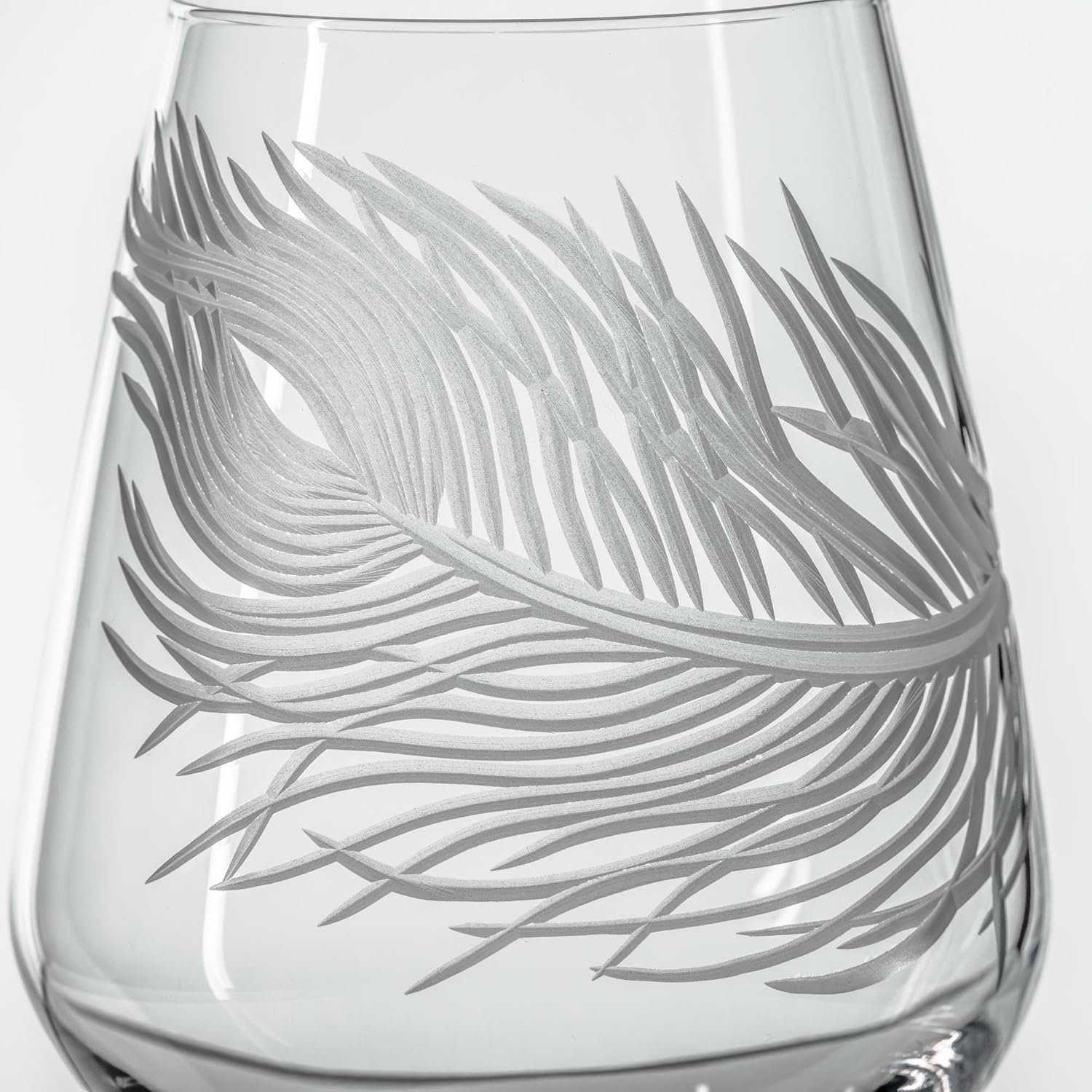 Rolf Glass Peacock Stemless Wine Glass | 18oz Stemless Wine Tumbler | Lead-Free and Diamond-Wheel Engraved | Made in America | Set of 4