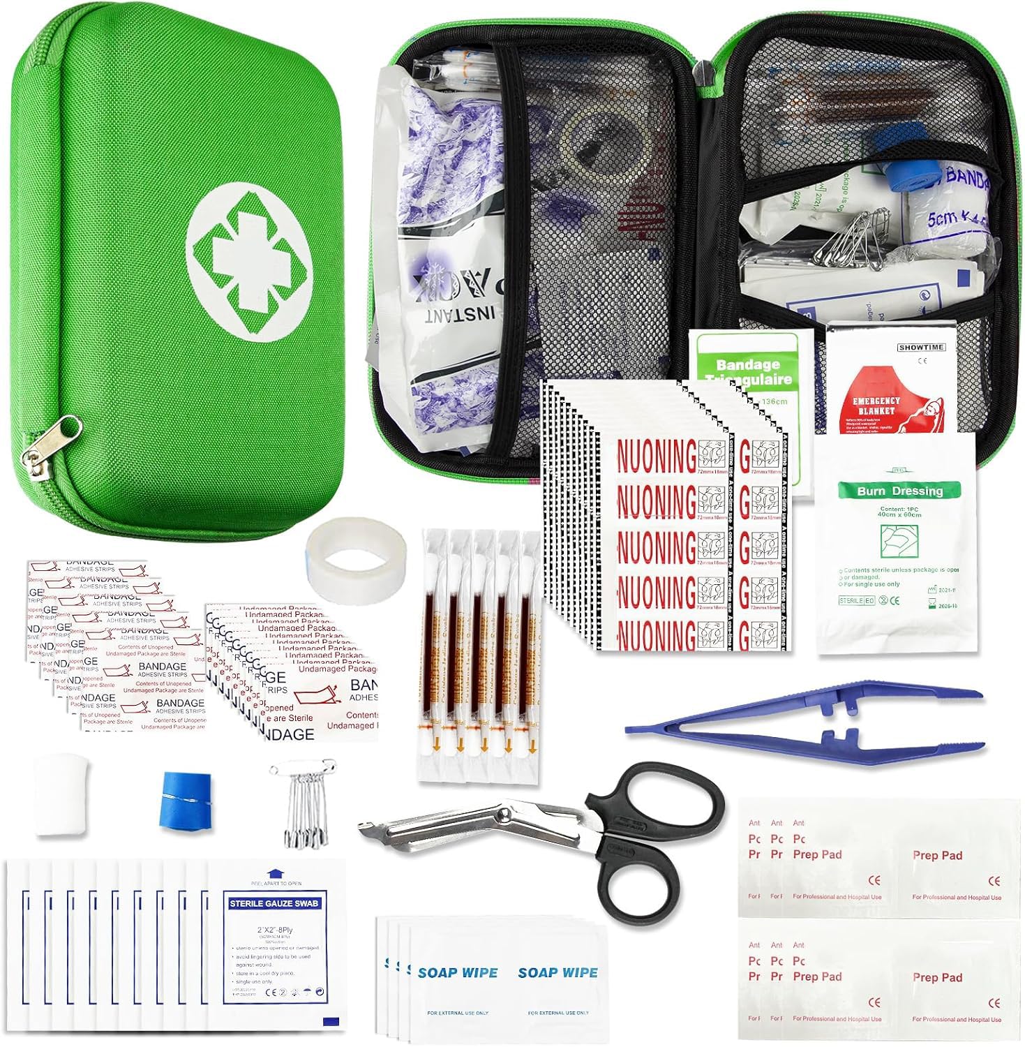 276 - Kit de primeros auxilios portátiles para negocios, kits de primeros auxilios portátiles para viajes, suministros esenciales de emergencia para actividades al aire libre, patinaje, barco, verde