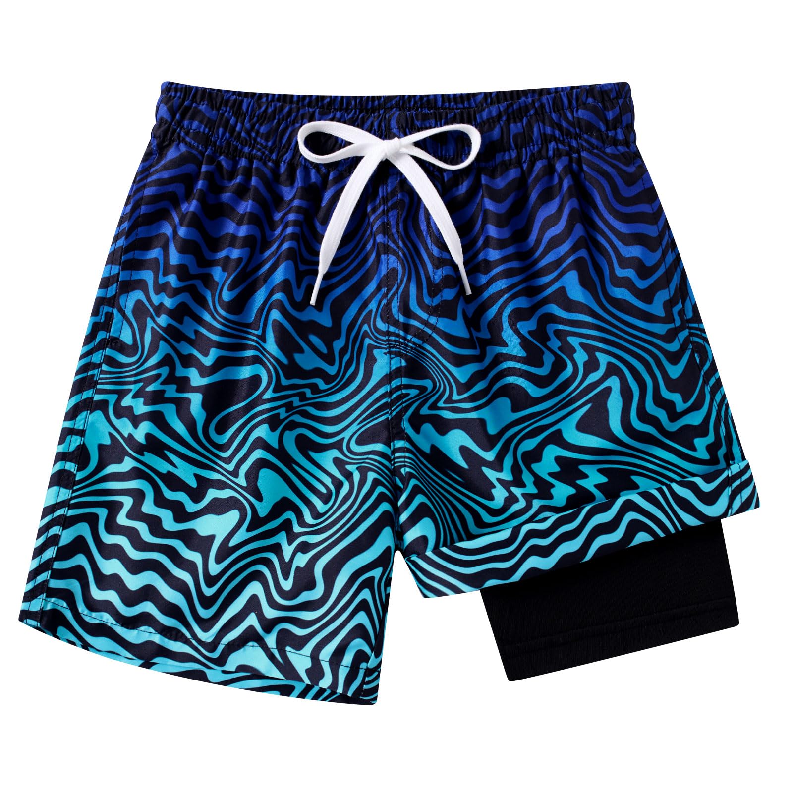 Cozople Boys Swim Trunks with Boxer Brief Liner Compression Swimwear Quick Dry Swim Shorts Bathing Suits 7-20 Years