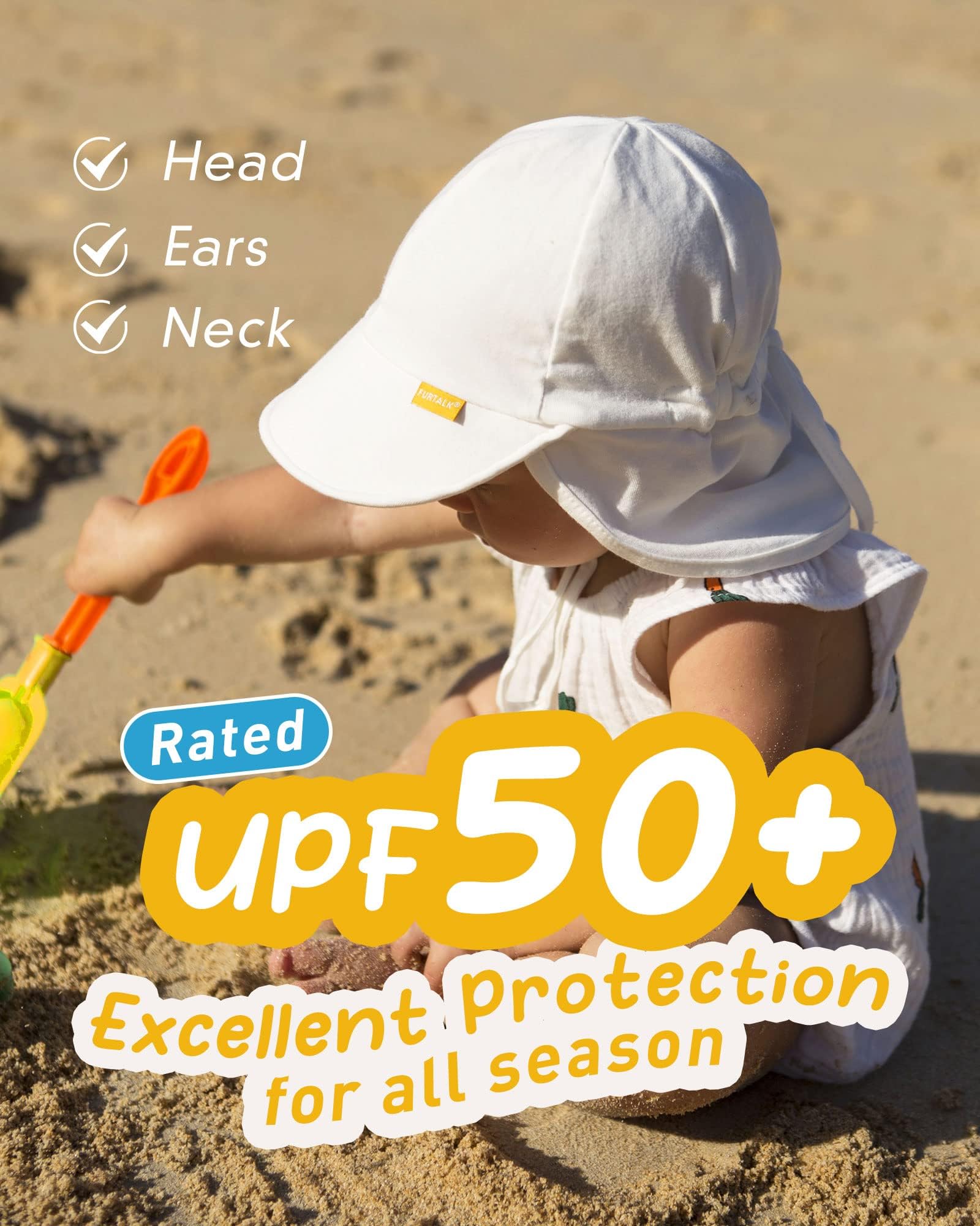 FURTALK Cappello da Sole per Bambini UPF 50+ Protezione UV per Ragazze e Ragazzi Cappello Estivo da Spiaggia con mentoniera Regolabile e Alette per Il Collo
