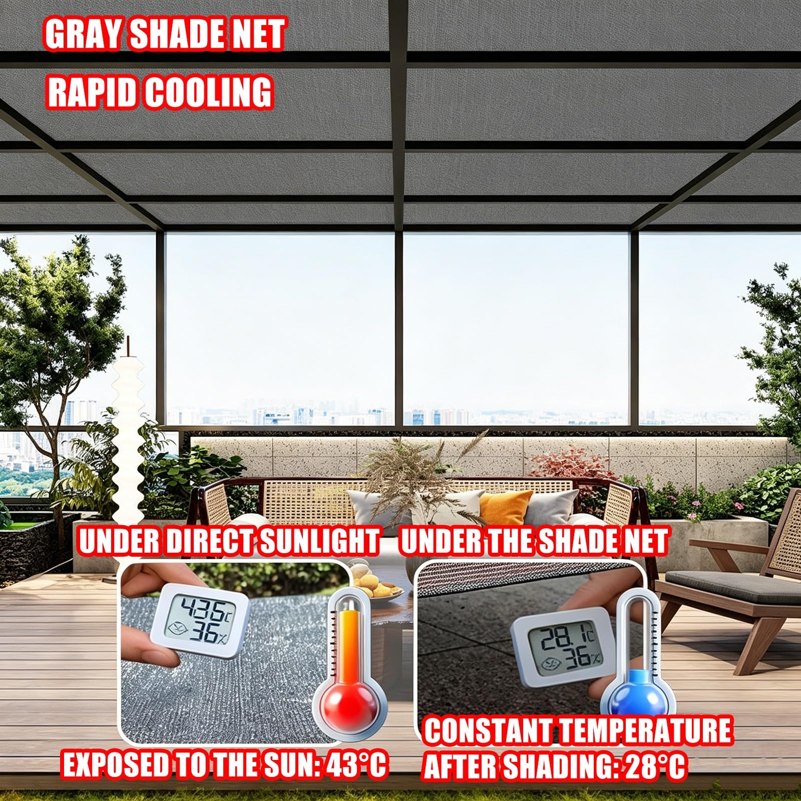 Gris Filet D'ombrage HDPE 95%, Bordure Renforcée 6 Coutures avec œillets Tous Les 50cm, Toile Anti-UV for Voiture, Plantes Succulentes, Terrasse, Toit et Serre Agricole(4.0x6.0m)