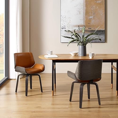 Miniatura 6 de Zouron Sillas de comedor giratorias, sillas de escritorio modernas de mediados de siglo, silla retro de piel sintética con patas de madera, silla de