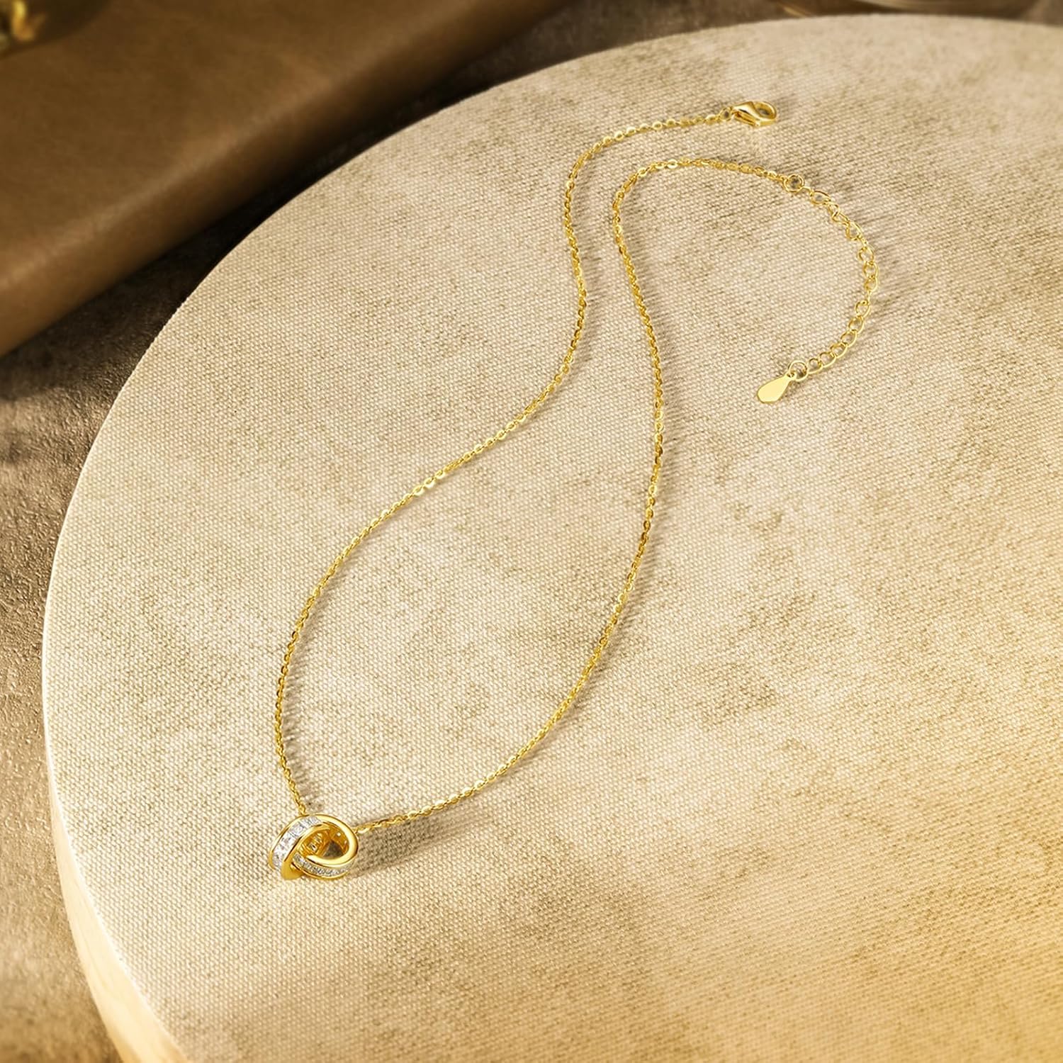 Pendant Necklaces for Women 18K Gold Plated Sterling Silver Interlocking Circle Cubic Zirconia Infinity Chain Necklace Jewelry Double Circle Dainty Gold Necklace Girlfriends Mom - Image 7