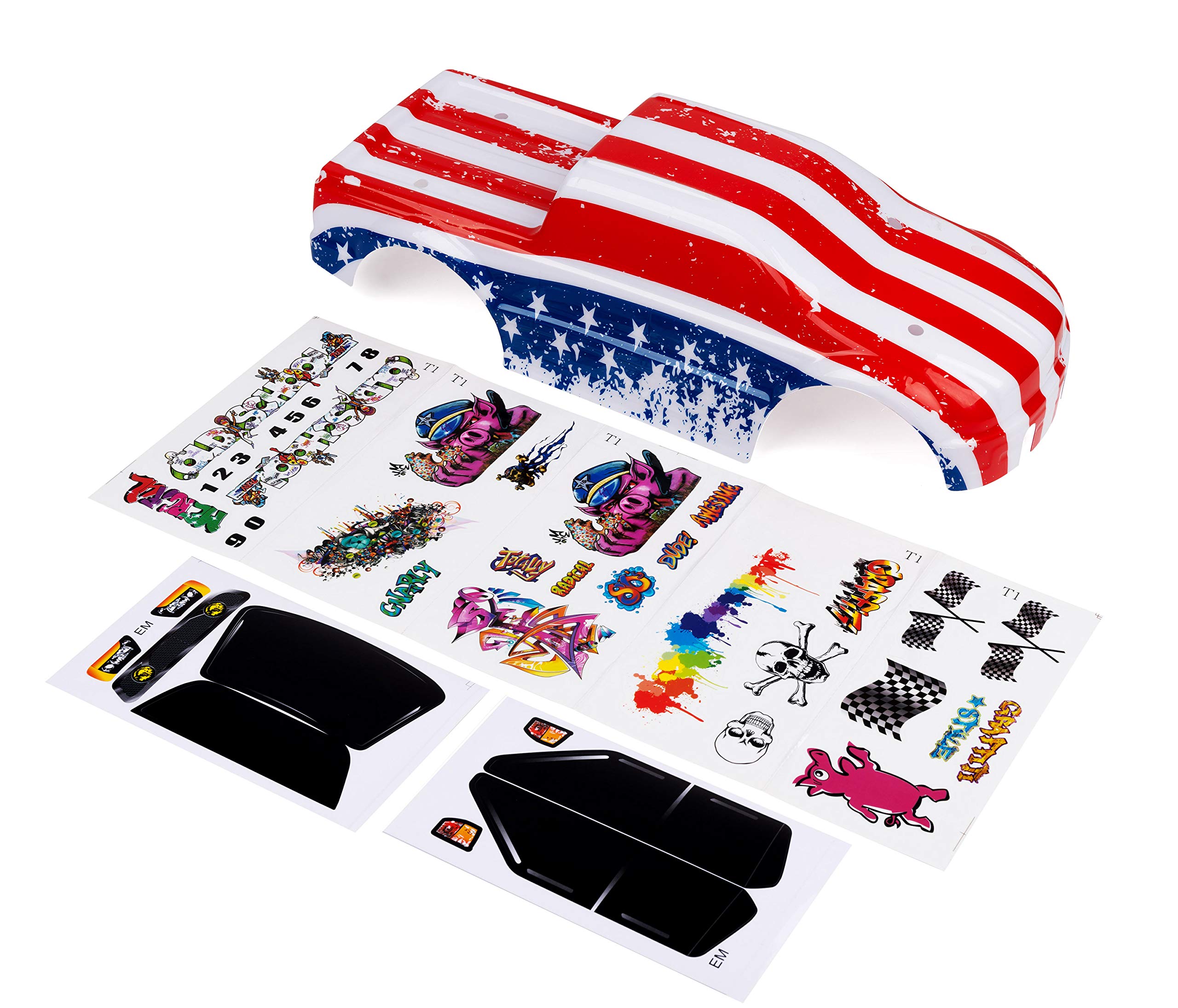 SummitLink Custom Body Compatible for T/E Maxx Shell Cover E-Maxx 1/10 Scale RC Car (Truck not Included) (Flag Strip)