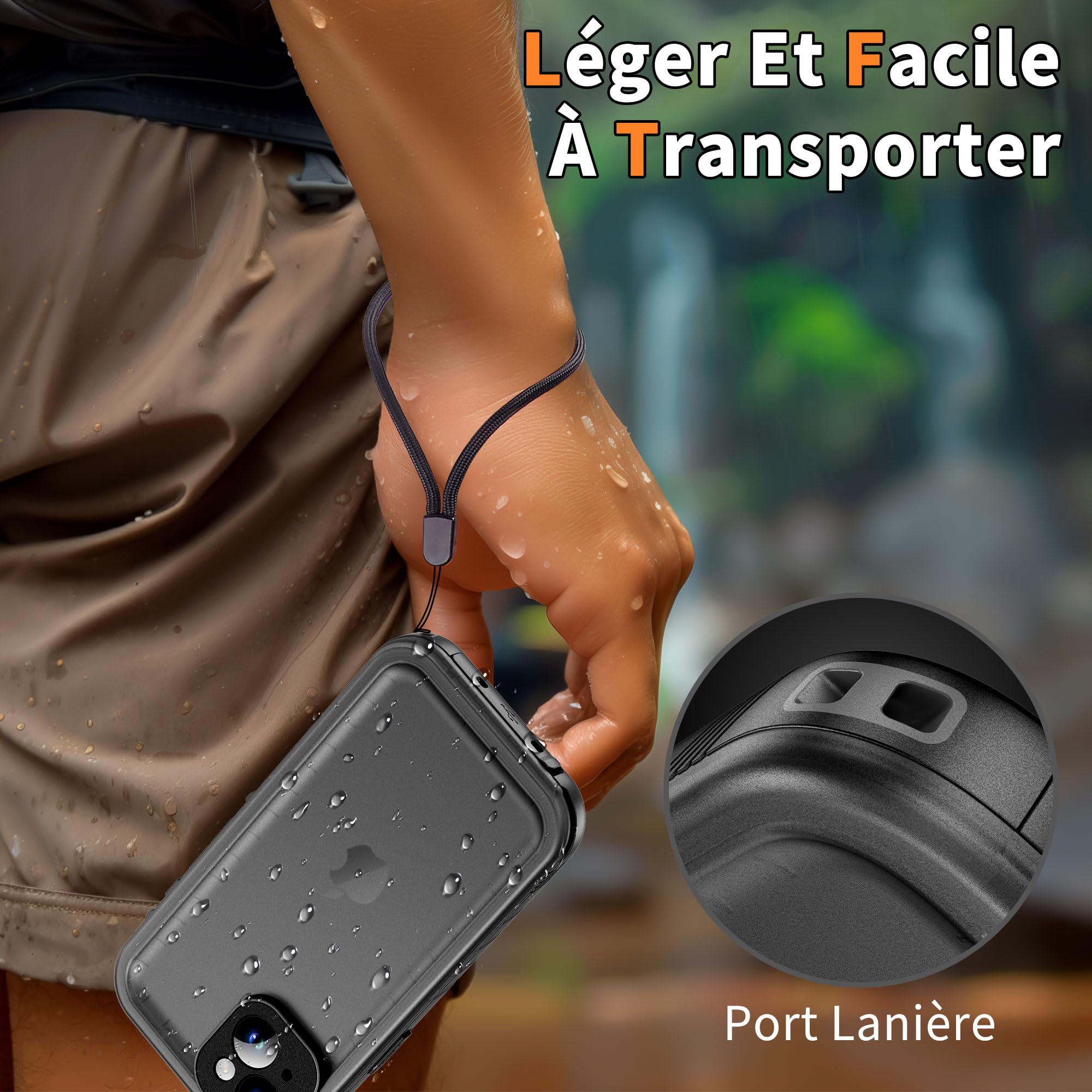 Cozycase Coque pour iPhone 15 Etanche Antichoc - 360 Integral Incassable Militaire Super Résistante Housse IP68 Waterproof Chantier Anti Choc Eau Poussière Coque Case et Protection Ecran/Camera-Noir