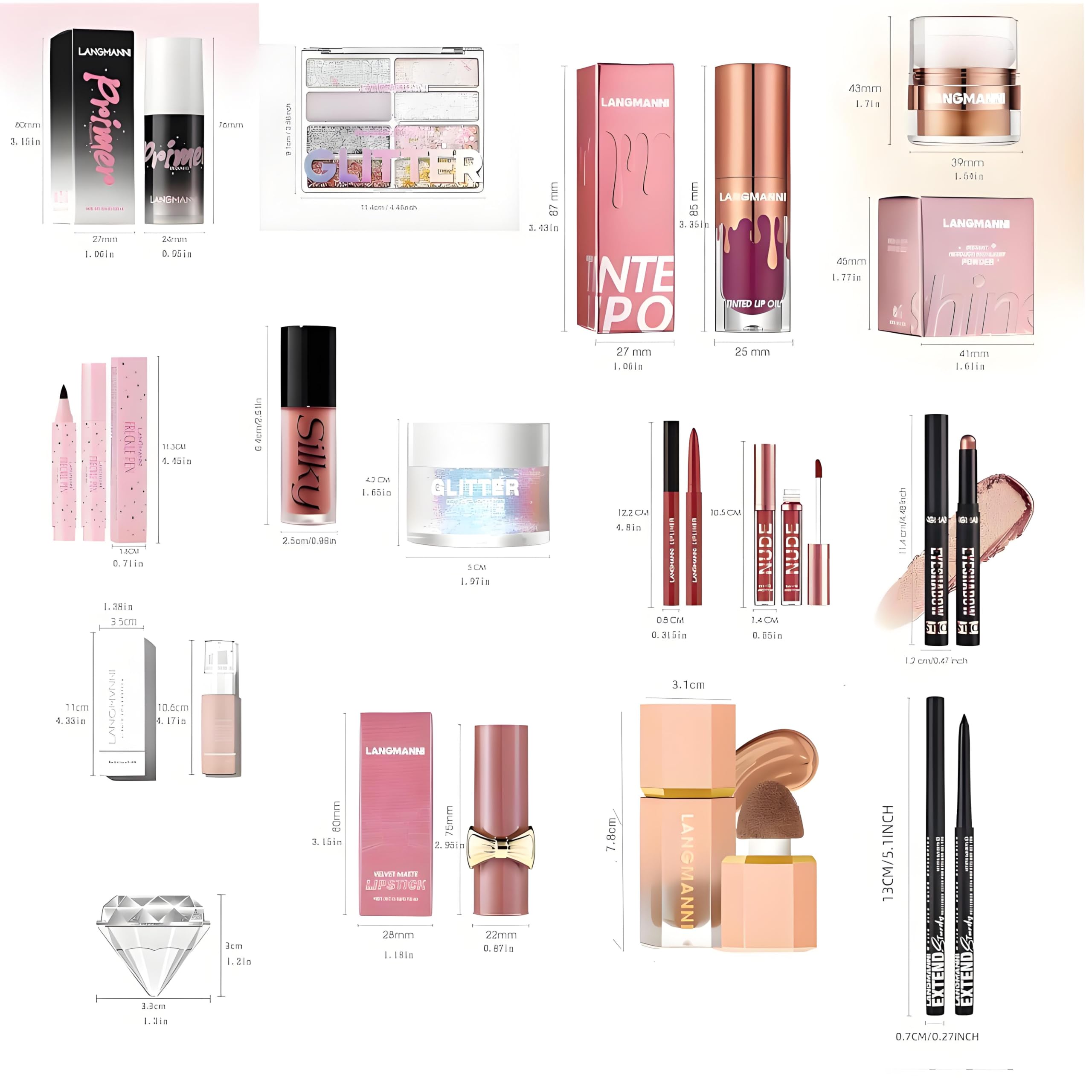 Beauté 26 pièces Coffret cadeau pour les fêtes, kit complet de cosmétiques pour débutants avec ombre à paupières, fond de teint, gloss, blush, eye-liner, Coffret cadeau surprise pour la fête des Mères