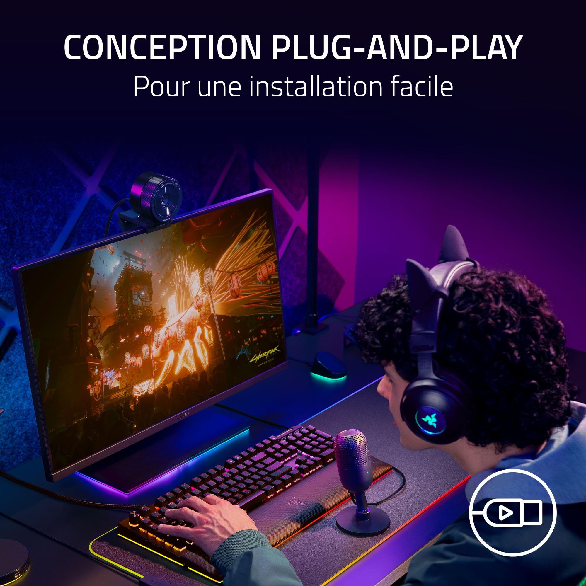 Razer Seiren V3 Mini - Microphone USB ultra-compact (microphone à condensateur 14 mm, directivité supercardioïde, détecteur de mise en sourdine, absorbeur de chocs intégré) Noir