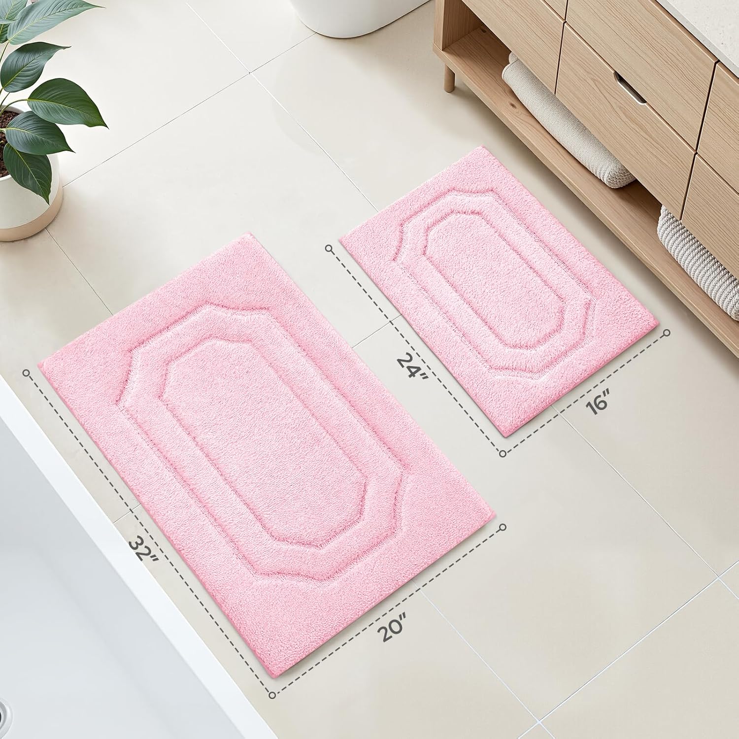 HOMEIDEAS Pink Bathroom Rugs, 2 Piece Extra Soft and Absorbent Microfiber Plush Bath Mat with Non Slip Backing(Light Pink) - Image 2