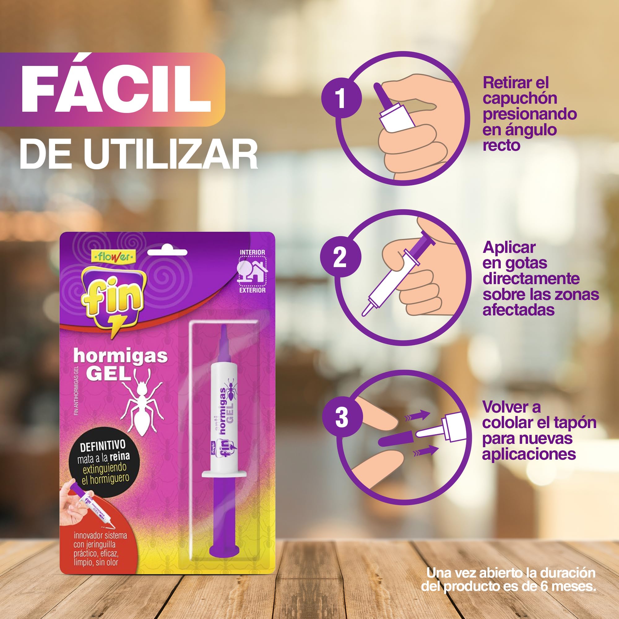 FLOWER x3 Insecticida Anti Hormigas Formato Jeringa 10 gr | Jeringuilla Antihormigas Eficaz Elimina a Toda La Colonia | Gel Atrayante y Duradero | Interior y Exterior | Aplicación Segura y Sencilla