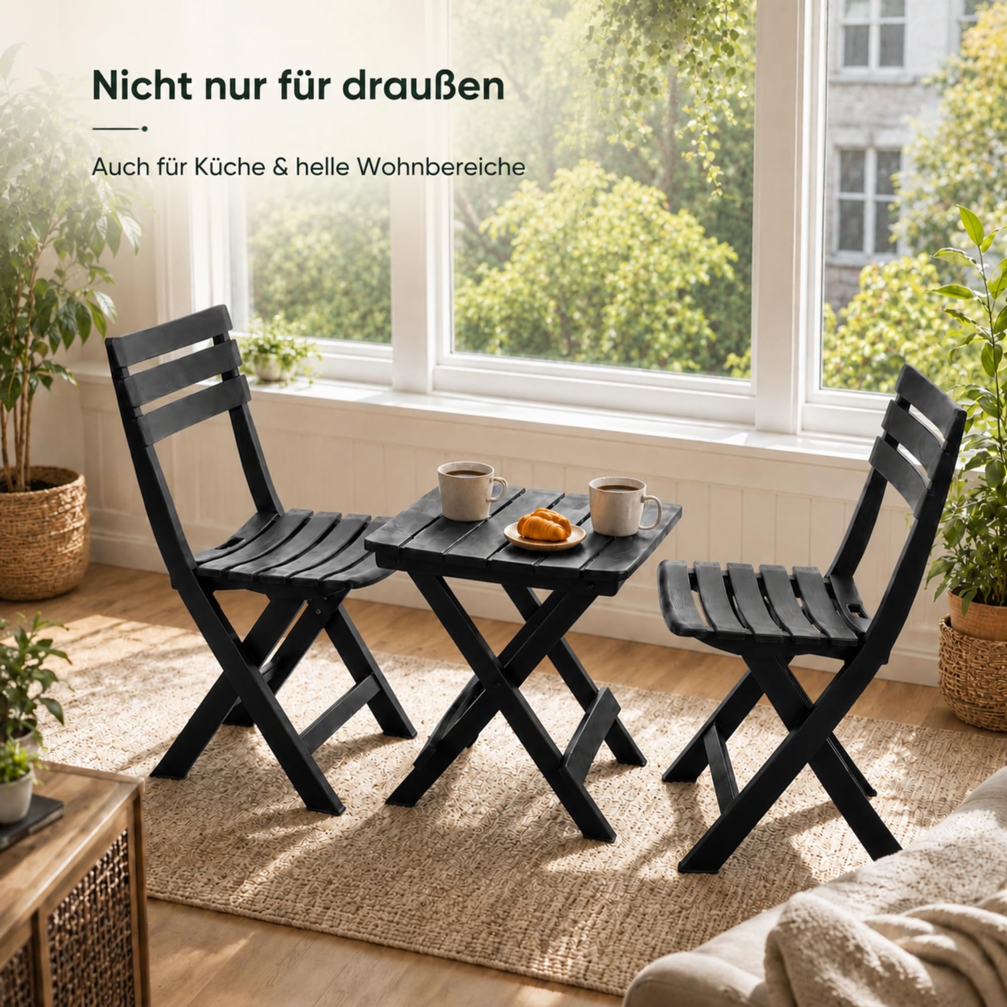 BigDean 2 chaises de jardin et 1 table de jardin pliables, anthracite, résistantes aux intempéries