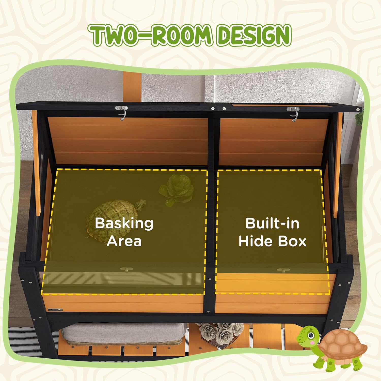 Two-room design with basking area and hide box