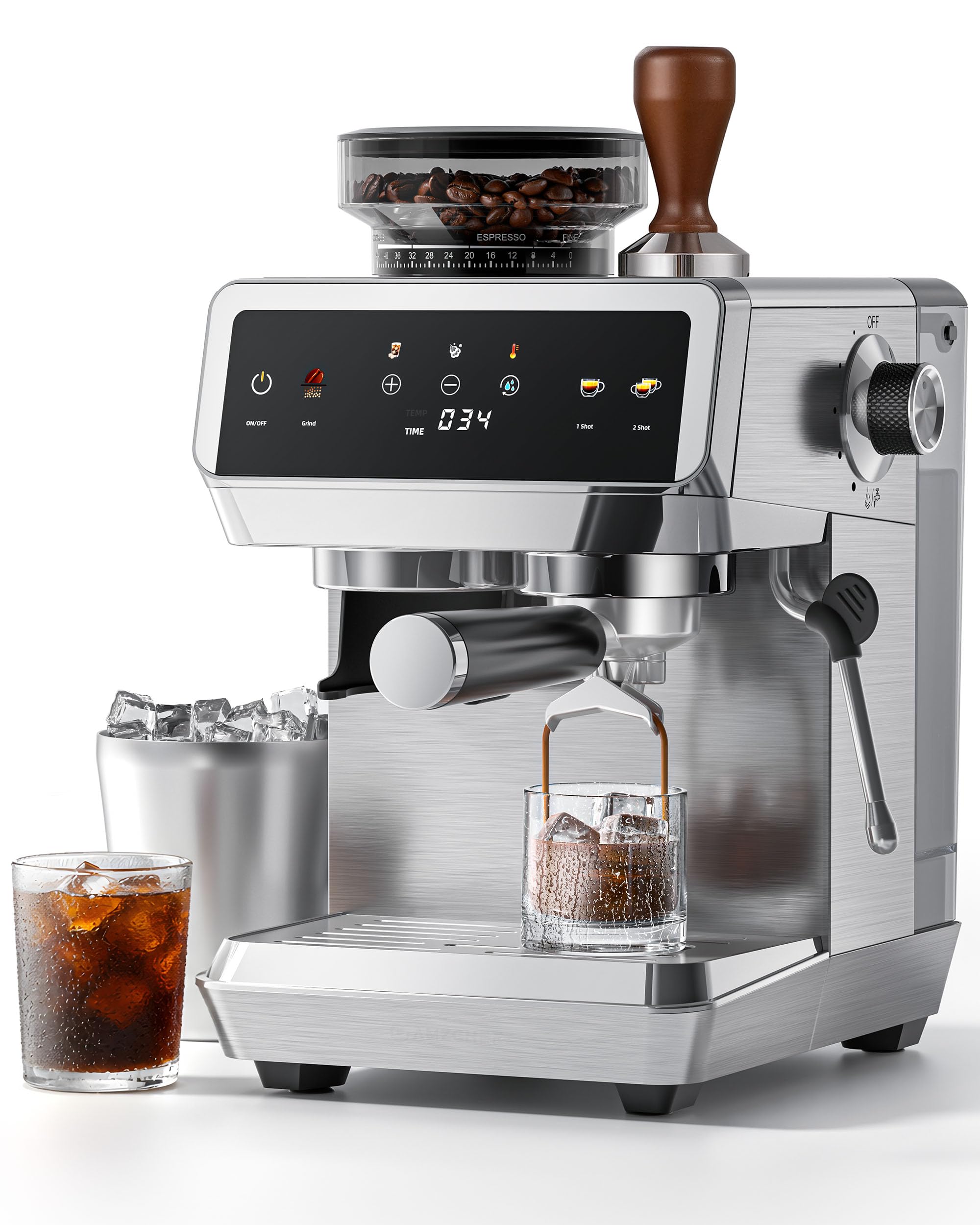 AMZCHEF 20 Bar Bean to Cup Coffee Machines with Grinder, Stainless Steel