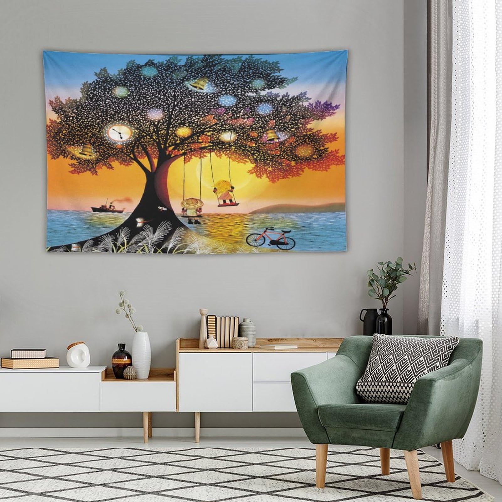Amazon.co.jp: 藤城清治 夕日のブランコ タペストリー 毛布 インテリア