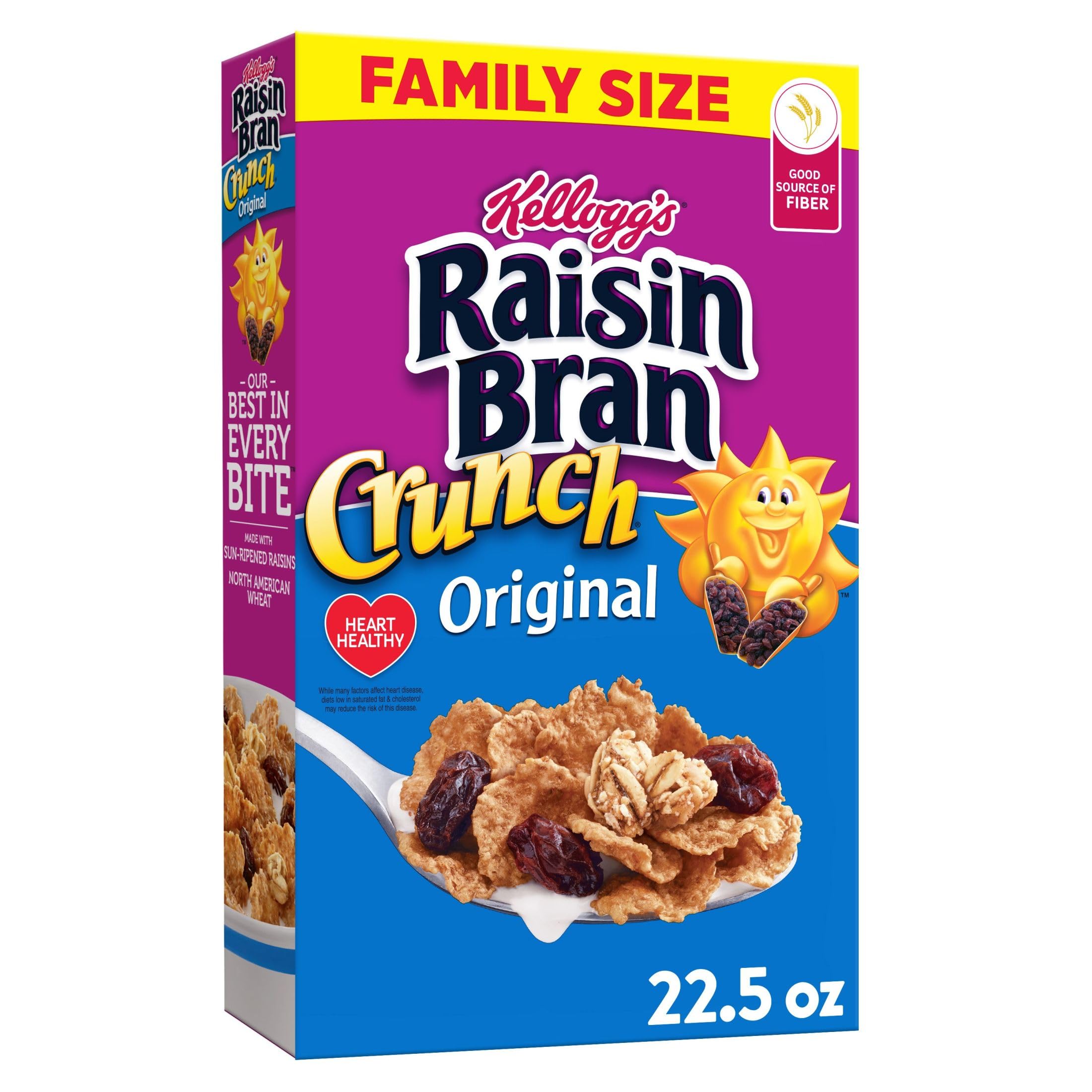 Kellogg's Raisin Bran Crunch Breakfast Cereal, Family Breakfast, Fiber Cereal, Family Size, Original, 22.5oz Box (1 Box)