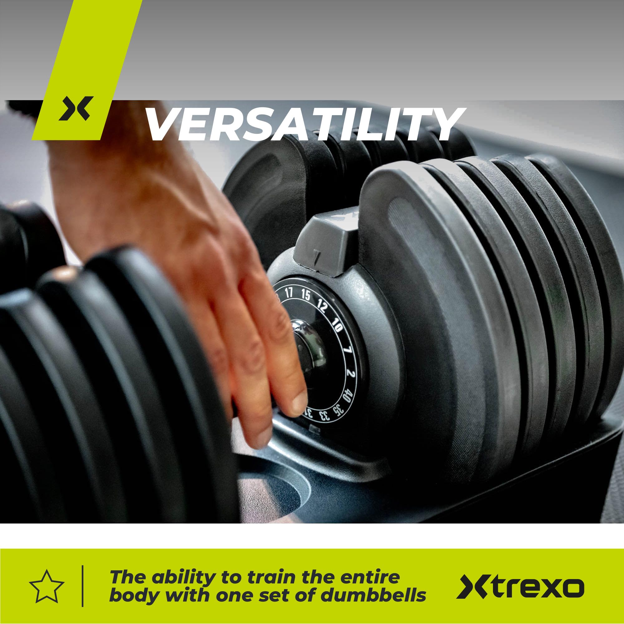 TREXO Verstellbare Hantel 18-40 kg Gewichtsregulierung mit Drehknopf Gewichte Hantel aus Eisen für Krafttraining Verstellbare Kurzhantel mit Ergonomischem Rutschfestem Griff
