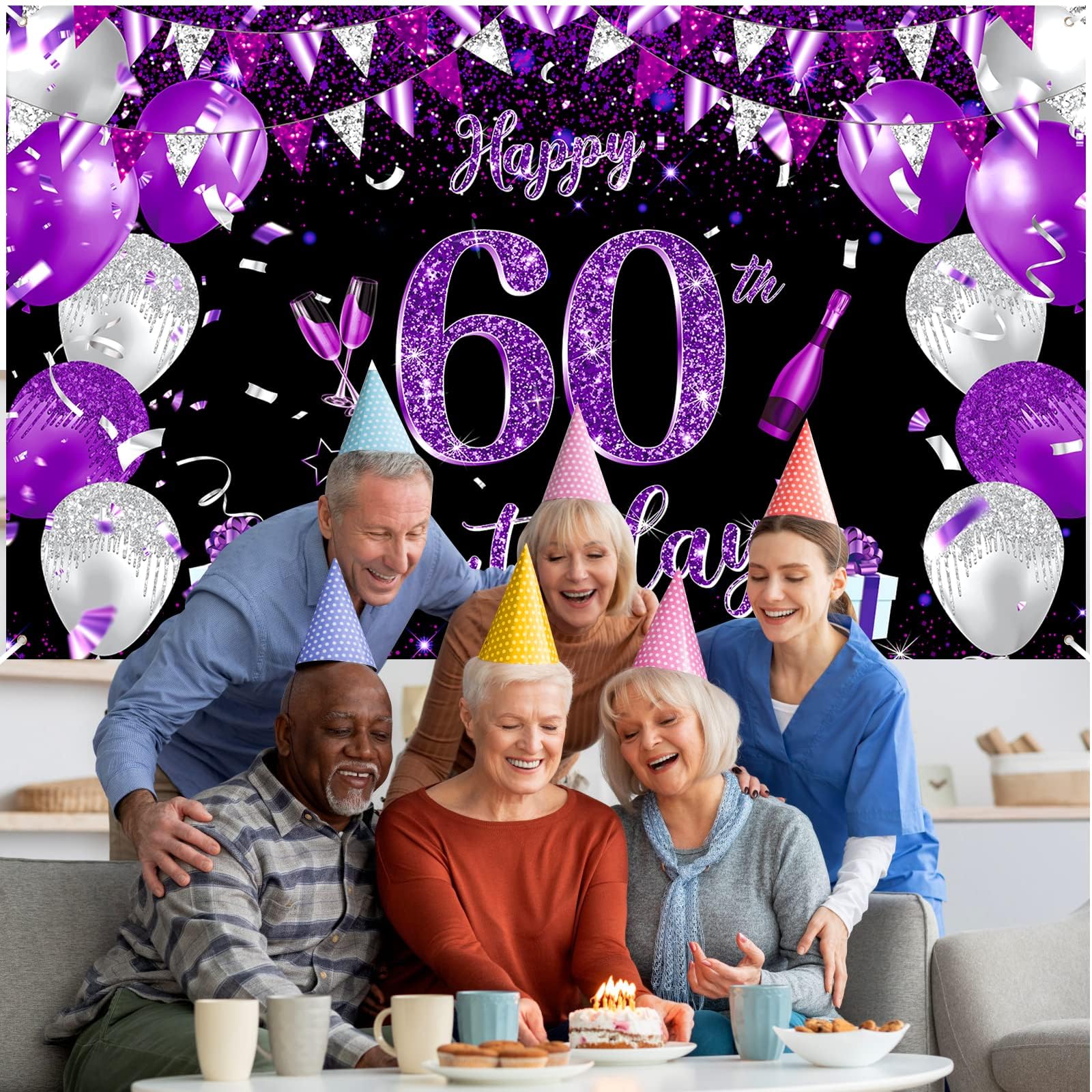 Decoration Anniversaire 20 Ans, Violet Noir 20 Ans Banderole Joyeux Anniversaire Fête