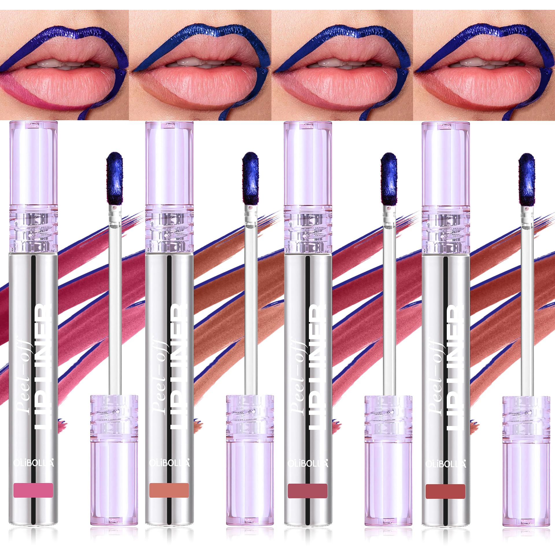 BANGFENG 4Pcs Peel Off Lip Liner Stain Set - 24H Color Hold Long-Lasting, Smudge-Proof, Waterproof Nude Matte Lip Tint, Non-Fading Peel Off Lip Color, Effortless Precision & Full Coverage 1 Count (Pack of 4) 4Pcs Set E